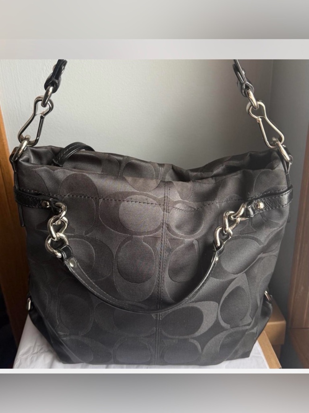 Coach Black Signature Jacquard Chain-Detail Shoulder Bag